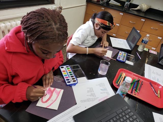 Central Catholic High School students work on a project combining science and art 2 Medium