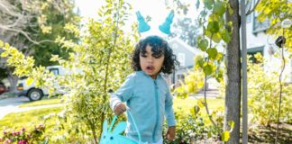 A child looking for Easter eggs.