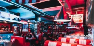 The inside of a diner.