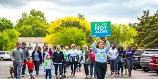 A group of people walking.