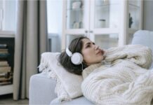 A parent listening to a podcast.