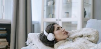 A parent listening to a podcast.