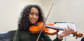 Student playing violin