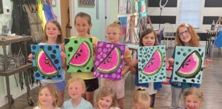 Kids holding up artwork.