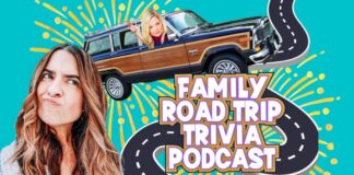 A family roadtrip trivia podcast graphic.