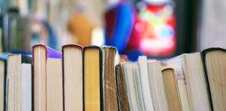 Books on a bookshelf.