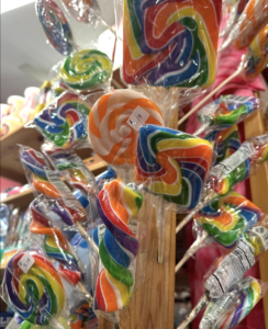 Colorful suckers on rack