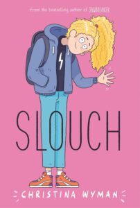 Animated girl slouched over on book cover