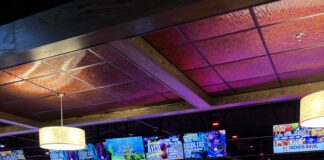 Colorful lights in bowling alley