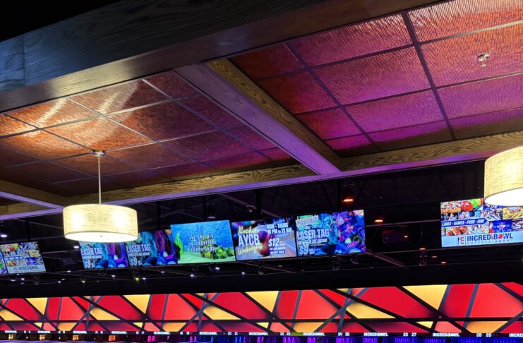 Colorful lights in bowling alley