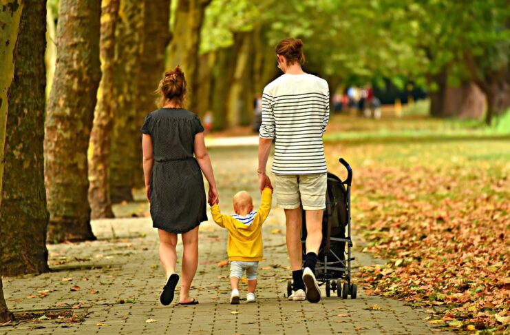 Family walking in fall
