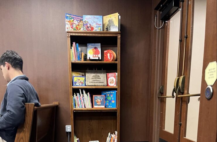 Bookshelf in courtroom