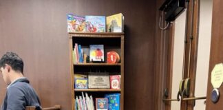 Bookshelf in courtroom