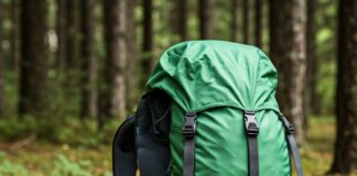 Backpack in woods