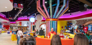 Colorful interior of candt store.