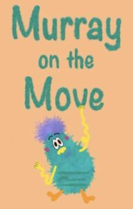 Orange book cover with teal monster on it