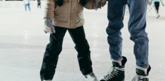 Photo of ice skating dad and daughter