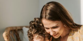 Mother and children reading