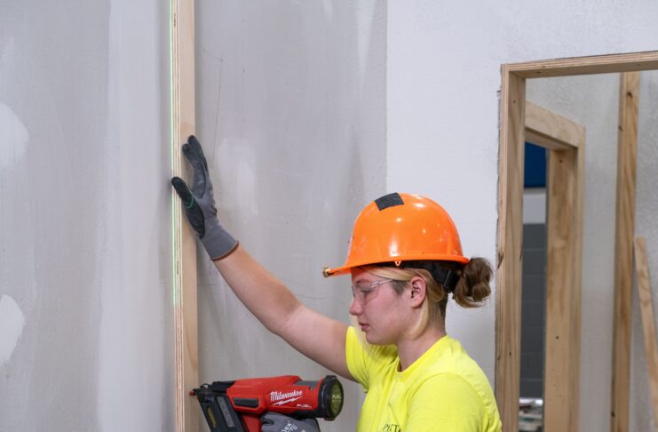 A construction carpentry student at Penta Career Center.