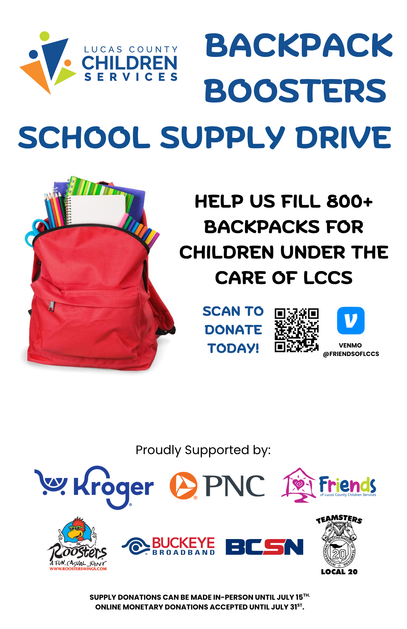 Donate Backpacks and School Supplies During Drive-Thru Drop-Off Event